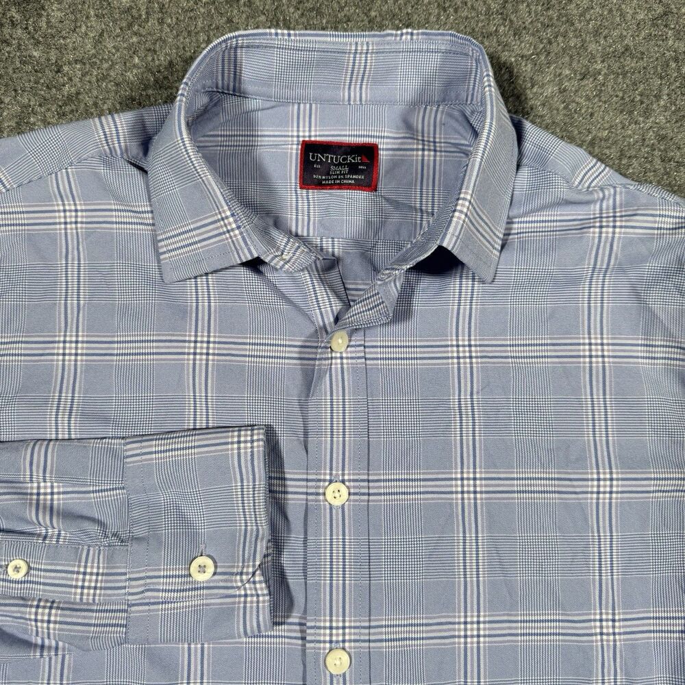 Untuckit Slim Fit Blue Plaid Stretch Shirt Men’s Small